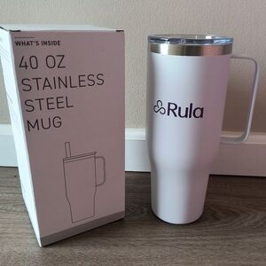 40 oz Stainless Steel White Mug with Flexible Straw New In Box Denali Rula